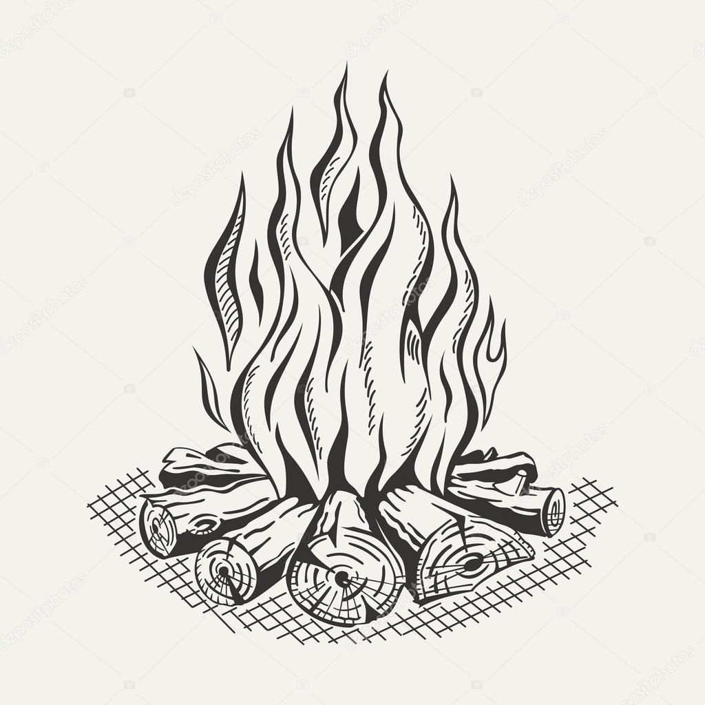 Illustration of isolated camp fire on white background.
