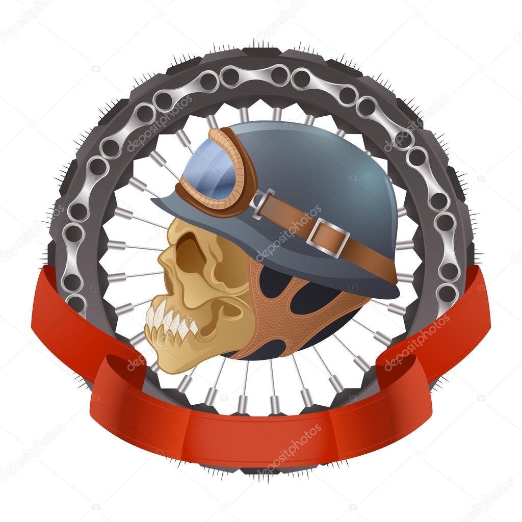 Illustration of skull motorcyclists with helmet.