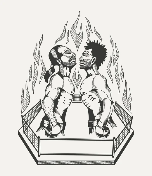 Illustration för idrottsförening med bilden av två boxare i ringen. — Stock vektor