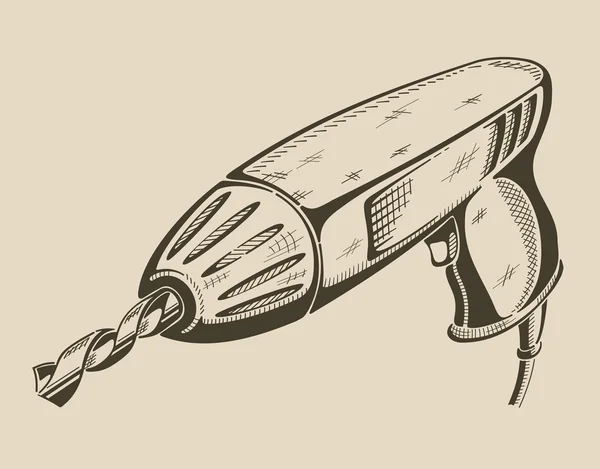 Это монохромная иллюстрация электрической ручной дрели . — стоковый вектор