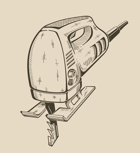 It is monochrome illustration ofelectrical fretsaw.