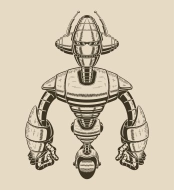 Image of a cartoon metal robot with antennas on the wheel. clipart