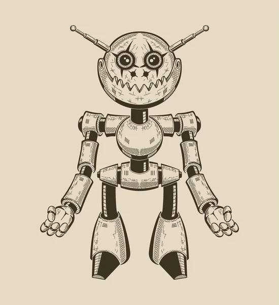 Bilden av en tecknad rolig metal robot med antenner. Vektor illustration. — Stock vektor