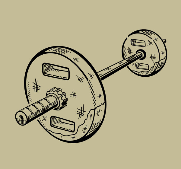 Illustration of barbell. Sports equipment, fitness simulator.