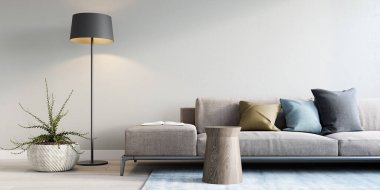 Siyah lambasıyla modern oturma odası.