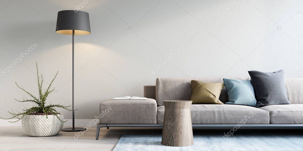 Modern living room with black floor lamp