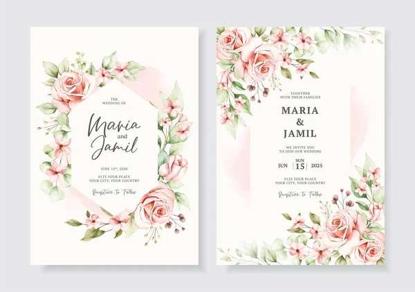 花のフレームと美しい水彩結婚式の招待状 — ストックベクタ