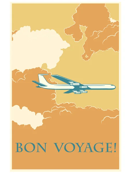 Retro vliegtuig Bon Voyage — Stockvector