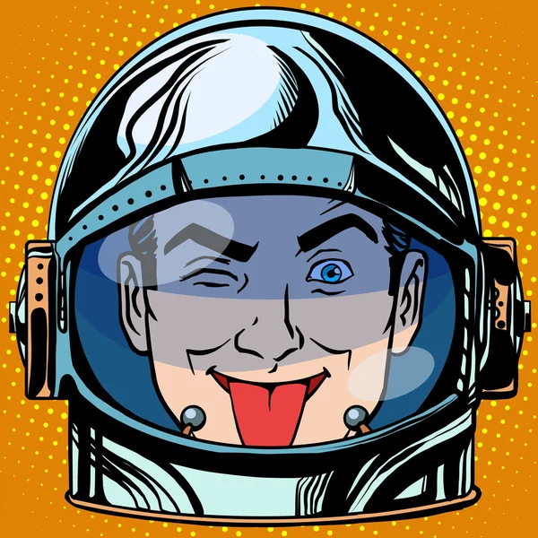 Emoticon lingua Emoji faccia uomo astronauta retrò — Vettoriale Stock