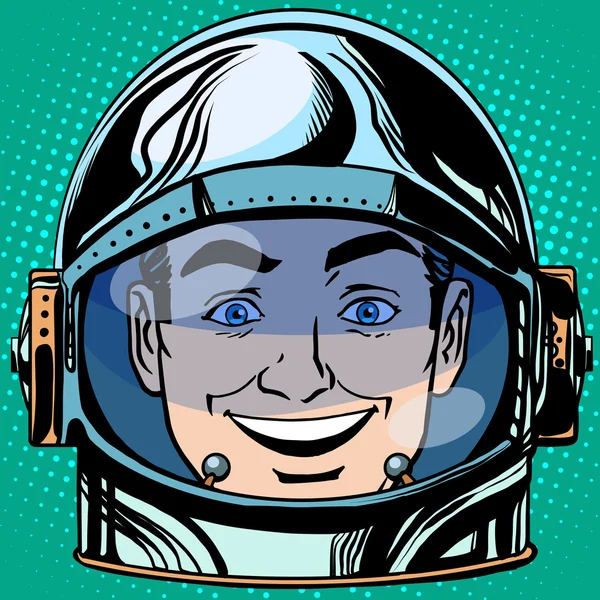 Emoticon gioia risate Emoji faccia uomo astronauta retrò — Vettoriale Stock