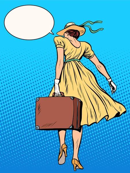 Lady reiziger met koffer — Stockvector