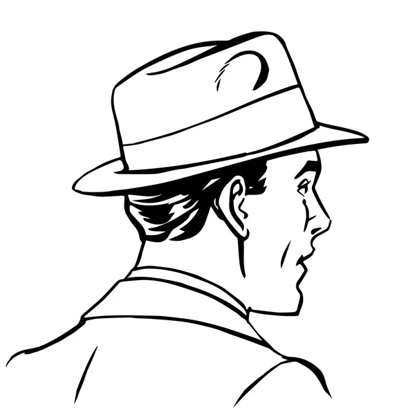 Homme chapeau profil ligne art — Image vectorielle