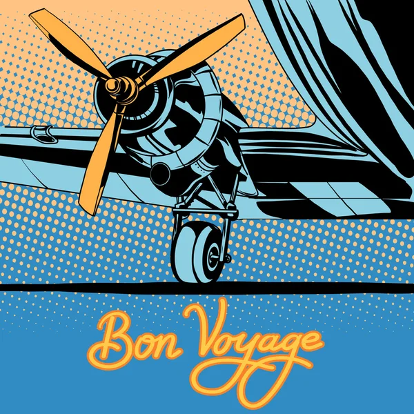 Bon voyage retro poster pesawat perjalanan - Stok Vektor