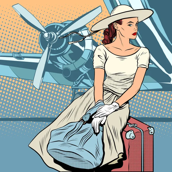 Lady reiziger op de luchthaven — Stockvector