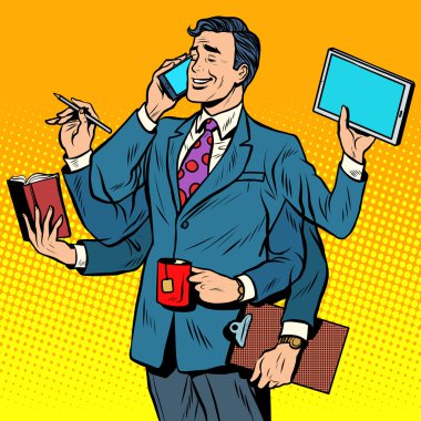 İş başarılı işadamı multitasking