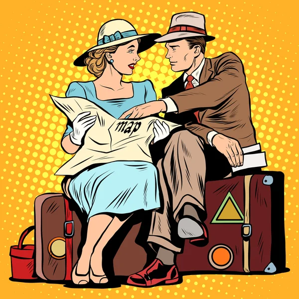 Couple of tourists looking at maps Royalty Free Stock Vectors