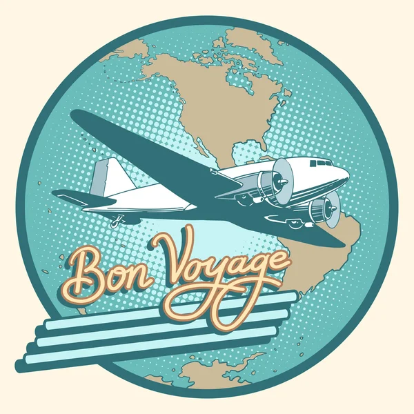 Bon voyage abstract retro plane poster — Stock Vector