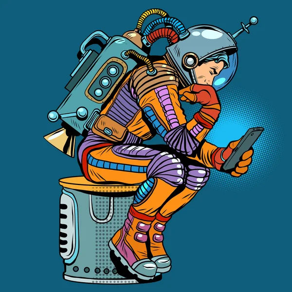 retro astronaut with a smartphone Vector Graphics