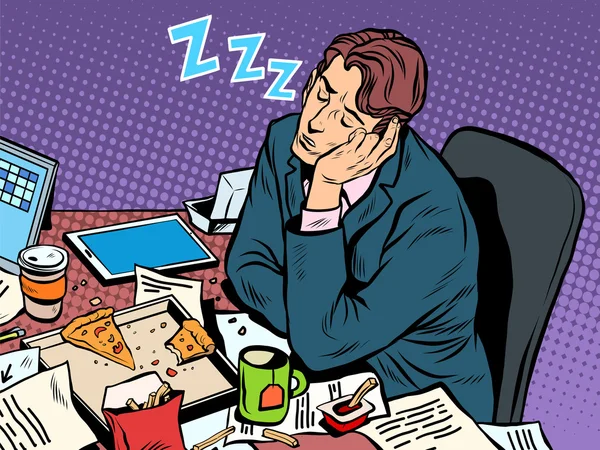 Hombre hombre de negocios durmiendo en el trabajo — Vector de stock