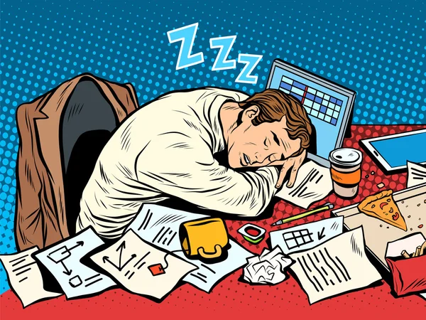 Hombre hombre de negocios durmiendo en el trabajo — Vector de stock