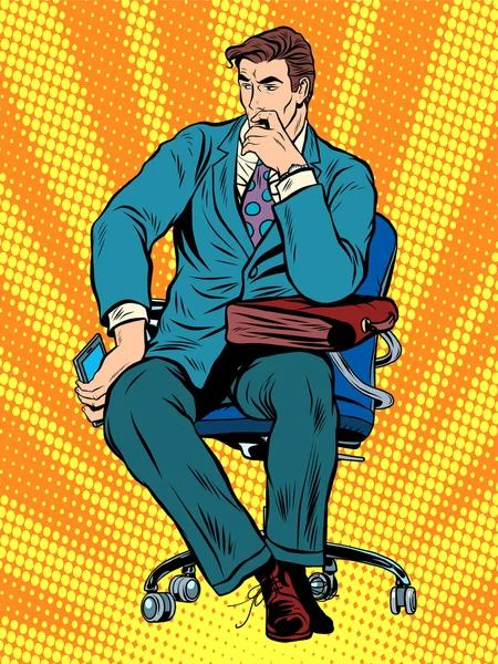 Nachdenklicher Geschäftsmann sitzt im Stuhl — Stockvektor