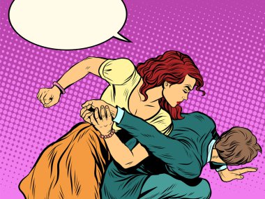 Woman beats man in fight
