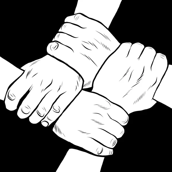 Μαύρο και άσπρο χέρια αλληλεγγύη φιλία — Διανυσματικό Αρχείο
