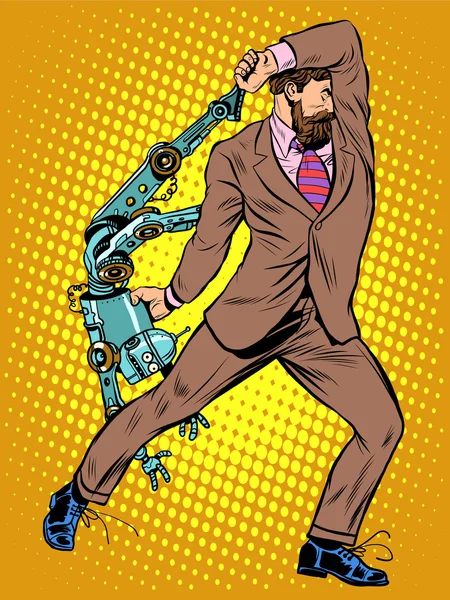 นักธุรกิจไซคล็อปต่อต้านหุ่นยนต์ — ภาพเวกเตอร์สต็อก