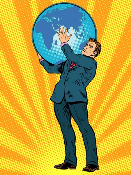 Businessman Titan Atlas holds the Earth — Stock Vector