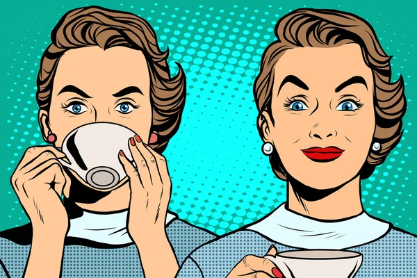 Chica con una taza de té o café — Vector de stock