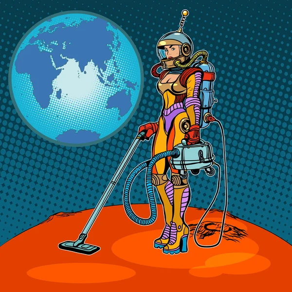 Girl cosmonaut cleaned of Mars — Stock Vector