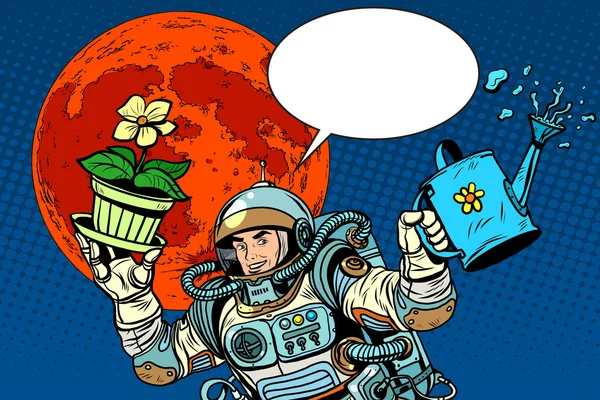 Kolonisatie Mars astronaut planten irrigatie — Stockvector