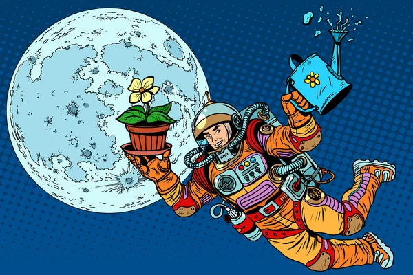 Kolonisatie maan astronaut planten — Stockvector