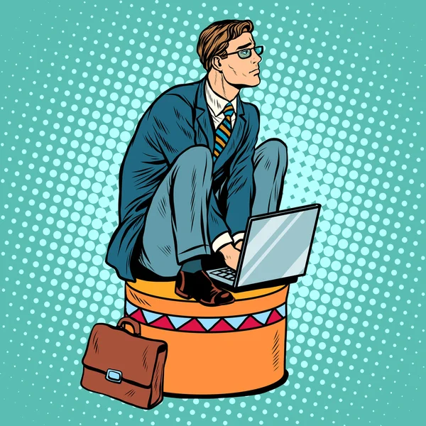 Businessman worker on a circus pedestal — Stock Vector