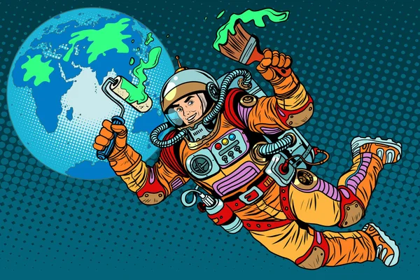 Green Earth day ecology astronaut — Stock Vector