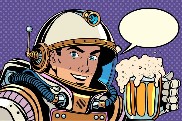 Astronaut with a mug of foaming beer — Stock Vector