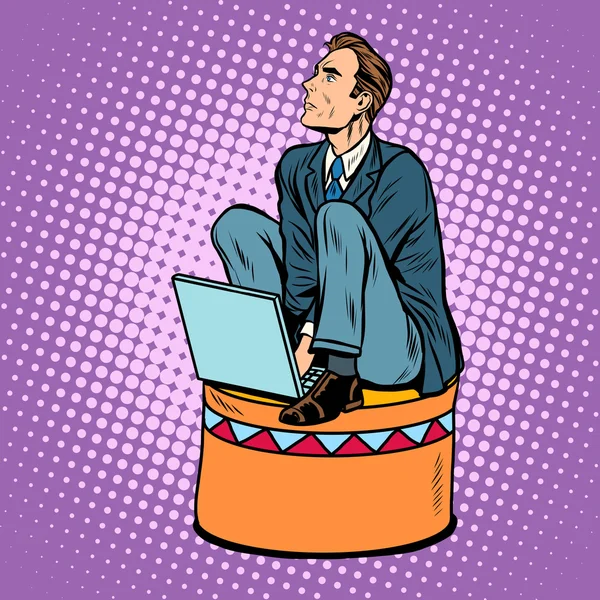 Trabajador de negocios en un pedestal de circo — Vector de stock