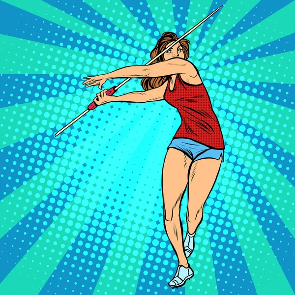 Meisje atleet gooien speerwerpen, atletiek zomer spelletjes — Stockvector