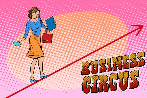 Mujer de negocios acróbata negocio circo — Vector de stock