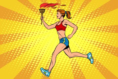 The girl athlete torchbearer sports fire summer games clipart