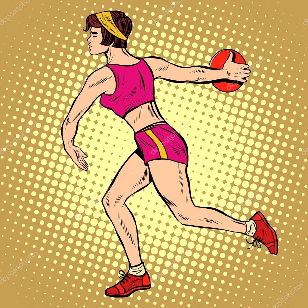 Chica disco lanzador atletismo verano deportes juegos Vector de