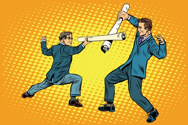 Businessmen fencing competition ideas — Stock Vector