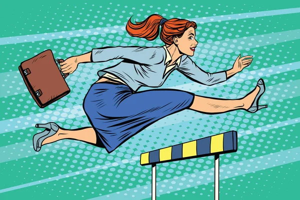 Business woman running hurdles — стоковый вектор