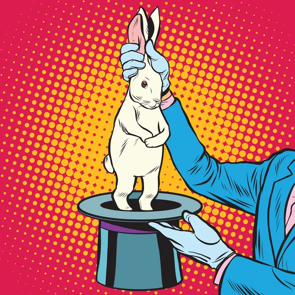 Weißes Kaninchen in den Händen der Zauberer — Stockvektor
