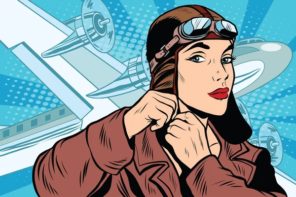 Fille pilote se prépare pour le départ — Image vectorielle