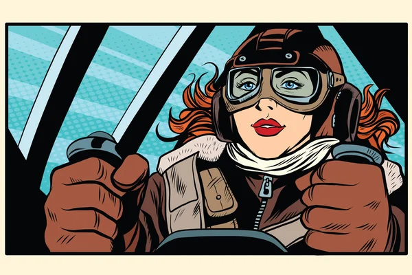 Chica piloto retro en el avión — Archivo Imágenes Vectoriales