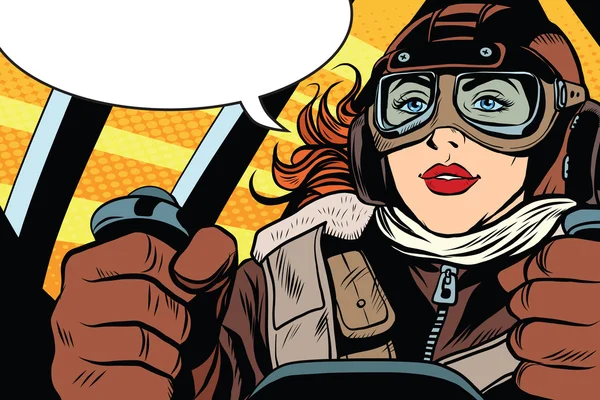 Menina piloto retro no avião — Vetor de Stock