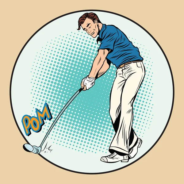 Joueur de golf a un bâton dans la balle — Image vectorielle