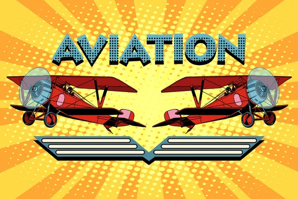 Affiche d'aviation d'avion à deux ailes rétro — Image vectorielle