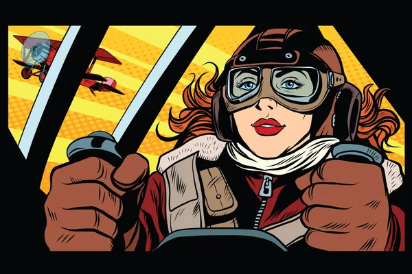 Chica piloto militar retro — Vector de stock